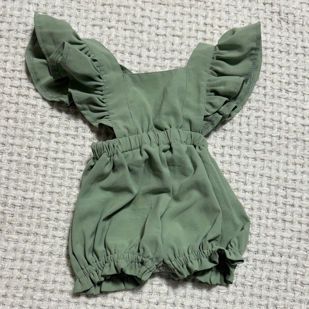 Charming Sage Green Ruffled Kids Romper
